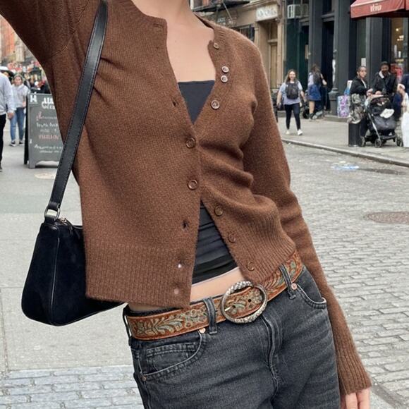 Floral Embossed Leather Belt Rhinestone Ring Buckle